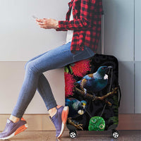 New Zealand Tui Luggage Cover Guardians of the Hei Tiki - Maori Art and Plants