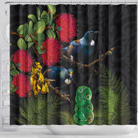 New Zealand Tui Shower Curtain Guardians of the Hei Tiki - Maori Art and Plants LT03 - Polynesian Pride