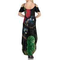 New Zealand Tui Summer Maxi Dress Guardians of the Hei Tiki - Maori Art and Plants LT03 - Polynesian Pride