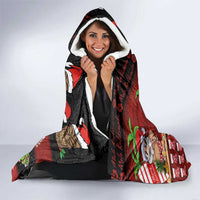 Hawaiian Christmas Hooded Blanket - Mele Kalikimaka Island Holiday Vibes - Black Red