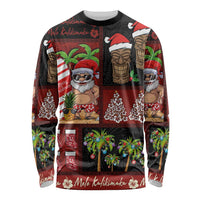 Hawaiian Christmas Long Sleeve Shirt - Mele Kalikimaka Island Holiday Vibes - Black Red LT03 Unisex Black - Red - Polynesian Pride