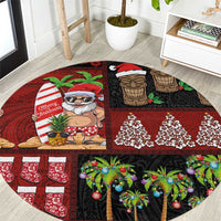 Hawaiian Christmas Round Carpet - Mele Kalikimaka Island Holiday Vibes - Black Red