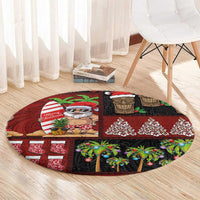 Hawaiian Christmas Round Carpet - Mele Kalikimaka Island Holiday Vibes - Black Red