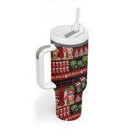 Hawaiian Christmas Tumbler With Handle - Mele Kalikimaka Island Holiday Vibes - Black Red