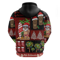 Hawaiian Christmas Zip Hoodie - Mele Kalikimaka Island Holiday Vibes - Black Red