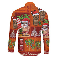 Hawaiian Christmas Family Matching Off The Shoulder Long Sleeve Dress and Hawaiian Shirt - Mele Kalikimaka Island Holiday Vibes - Red Orange