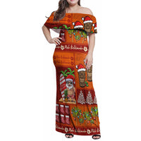 Hawaiian Christmas Family Matching Off Shoulder Maxi Dress and Hawaiian Shirt - Mele Kalikimaka Island Holiday Vibes - Red Orange