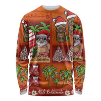 Hawaiian Christmas Long Sleeve Shirt - Mele Kalikimaka Island Holiday Vibes - Red Orange LT03 Unisex Red - Orange - Polynesian Pride
