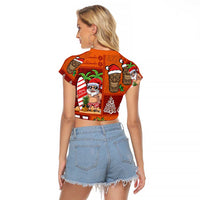 Hawaiian Christmas Raglan Cropped T Shirt - Mele Kalikimaka Island Holiday Vibes - Red Orange