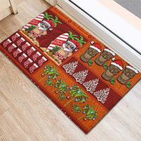 Hawaiian Christmas Rubber Doormat - Mele Kalikimaka Island Holiday Vibes - Red Orange