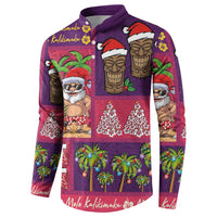 Hawaiian Christmas Button Sweatshirt - Mele Kalikimaka Island Holiday Vibes - Pink Purple