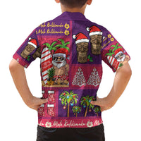 Hawaiian Christmas Family Matching Off The Shoulder Long Sleeve Dress and Hawaiian Shirt - Mele Kalikimaka Island Holiday Vibes - Pink Purple