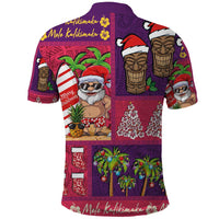 Hawaiian Christmas Polo Shirt - Mele Kalikimaka Island Holiday Vibes - Pink Purple