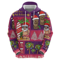 Hawaiian Christmas Zip Hoodie - Mele Kalikimaka Island Holiday Vibes - Pink Purple