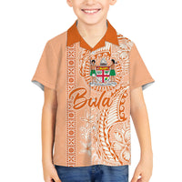 Bula Fiji Family Matching Long Sleeve Bodycon Dress and Hawaiian Shirt Tropical Flower and Tapa Pattern Peach Fuzz Color LT03 Son's Shirt Peach Fuzz - Polynesian Pride