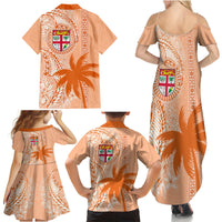 Bula Fiji Family Matching Summer Maxi Dress and Hawaiian Shirt Tropical Flower and Tapa Pattern Peach Fuzz Color LT03 - Polynesian Pride