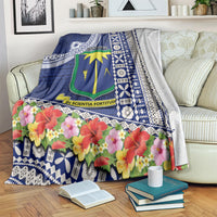 Fiji Natabua High School Blanket Tropical Flower and Tapa Pattern Blue Style LT03 - Polynesian Pride