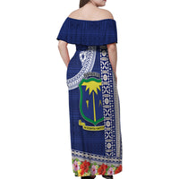 Fiji Natabua High School Family Matching Off Shoulder Maxi Dress and Hawaiian Shirt Tropical Flower and Tapa Pattern Blue Style LT03 - Polynesian Pride