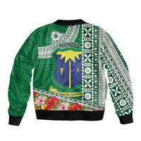 Fiji Natabua High School Bomber Jacket Tropical Flower and Tapa Pattern Green Style LT03 - Polynesian Pride