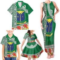 Fiji Natabua High School Family Matching Tank Maxi Dress and Hawaiian Shirt Tropical Flower and Tapa Pattern Green Style LT03 - Polynesian Pride
