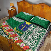 Fiji Natabua High School Quilt Bed Set Tropical Flower and Tapa Pattern Green Style LT03 - Polynesian Pride