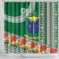 Fiji Natabua High School Shower Curtain Tropical Flower and Tapa Pattern Green Style LT03 - Polynesian Pride