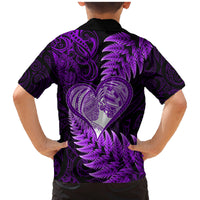 New Zealand Valentine Day Family Matching Mermaid Dress and Hawaiian Shirt Aotearoa Warrior Love Story Silver Fern Koru Purple Style LT03 - Polynesian Pride