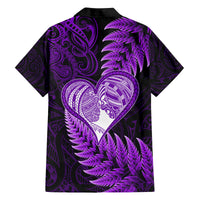 New Zealand Valentine Day Family Matching Puletasi and Hawaiian Shirt Aotearoa Warrior Love Story Silver Fern Koru Purple Style LT03 - Polynesian Pride