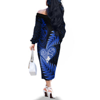 New Zealand Valentine Day Family Matching Off Shoulder Long Sleeve Dress and Hawaiian Shirt Aotearoa Warrior Love Story Silver Fern Koru Blue Style LT03 - Polynesian Pride
