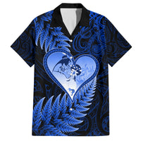 New Zealand Valentine Day Family Matching Summer Maxi Dress and Hawaiian Shirt Aotearoa Warrior Love Story Silver Fern Koru Blue Style LT03 Dad's Shirt - Short Sleeve Blue - Polynesian Pride