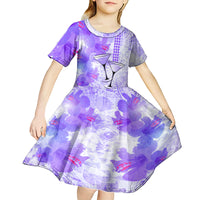 Hawaiian Cocktail Valentine Day Kid Short Sleeve Dress Hibiscus Kakau Pattern Purple Version LT03 - Polynesian Pride