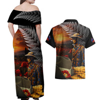 Slouch Hat and Biscuits ANZAC Couples Matching Off Shoulder Maxi Dress and Hawaiian Shirt with Soldier Silver Fern LT03 - Polynesian Pride