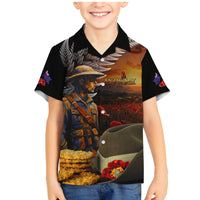 Slouch Hat and Biscuits ANZAC Family Matching Mermaid Dress and Hawaiian Shirt with Soldier Silver Fern LT03 Son's Shirt Black - Polynesian Pride