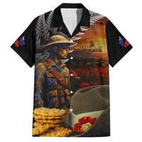 Slouch Hat and Biscuits ANZAC Family Matching Tank Maxi Dress and Hawaiian Shirt with Soldier Silver Fern LT03 Dad's Shirt - Short Sleeve Black - Polynesian Pride