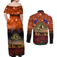 The Rising Sun Badge ANZAC Couples Matching Off Shoulder Maxi Dress and Long Sleeve Button Shirt Last Post Field of Poppy Starry Night Style LT03 - Polynesian Pride