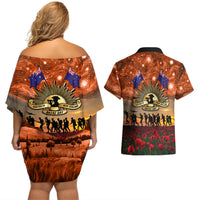 The Rising Sun Badge ANZAC Couples Matching Off Shoulder Short Dress and Hawaiian Shirt Last Post Field of Poppy Starry Night Style LT03 - Polynesian Pride