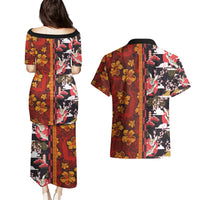 Pan-Pacific Festival Couples Matching Puletasi and Hawaiian Shirt Hawaiian Tribal and Japanese Pattern Together Culture