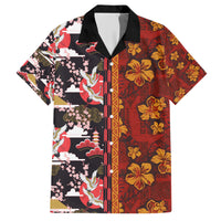 Japanese Culture Hawaii Style Hawaiian Shirt Hawaiian Tribal and Japanese Pattern Together Culture LT03 Red - Polynesian Pride