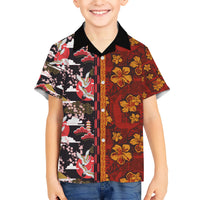 Japanese Culture Hawaii Style Kid Hawaiian Shirt Hawaiian Tribal and Japanese Pattern Together Culture LT03 Kid Red - Polynesian Pride