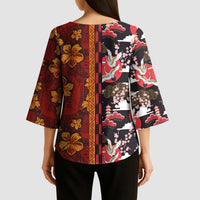 Japanese Culture Hawaii Style Kimono Sleeve Blouse Hawaiian Tribal and Japanese Pattern Together Culture - Polynesian Pride