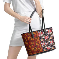 Japanese Culture Hawaii Style Leather Tote Bag Hawaiian Tribal and Japanese Pattern Together Culture LT03 - Polynesian Pride