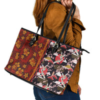Japanese Culture Hawaii Style Leather Tote Bag Hawaiian Tribal and Japanese Pattern Together Culture LT03 - Polynesian Pride