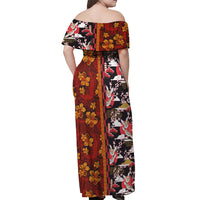 Pan-Pacific Festival Off Shoulder Maxi Dress Hawaiian Tribal and Japanese Pattern Together Culture