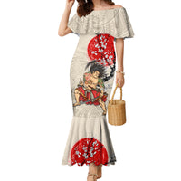 Personalised Japanese Culture Hawaii Style Family Matching Mermaid Dress and Hawaiian Shirt Japanese Samurai with Hawaiian Pattern LT03 Mom's Dress Beige - Polynesian Pride