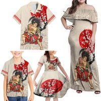 Personalised Japanese Culture Hawaii Style Family Matching Off Shoulder Maxi Dress and Hawaiian Shirt Japanese Samurai with Hawaiian Pattern LT03 - Polynesian Pride