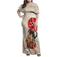 Personalised Japanese Culture Hawaii Style Family Matching Off Shoulder Maxi Dress and Hawaiian Shirt Japanese Samurai with Hawaiian Pattern LT03 Mom's Dress Beige - Polynesian Pride