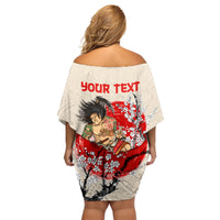 Personalised Japanese Culture Hawaii Style Family Matching Off Shoulder Short Dress and Hawaiian Shirt Japanese Samurai with Hawaiian Pattern LT03 - Polynesian Pride