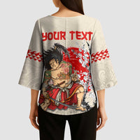 Personalised Japanese Culture Hawaii Style Kimono Sleeve Blouse Japanese Samurai with Hawaiian Pattern - Polynesian Pride