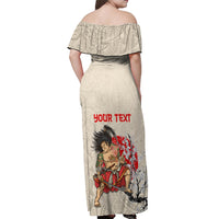 Personalised Pan-Pacific Festival Off Shoulder Maxi Dress Japanese Samurai with Hawaiian Pattern
