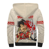 Personalised Pan-Pacific Festival Sherpa Hoodie Japanese Samurai with Hawaiian Pattern